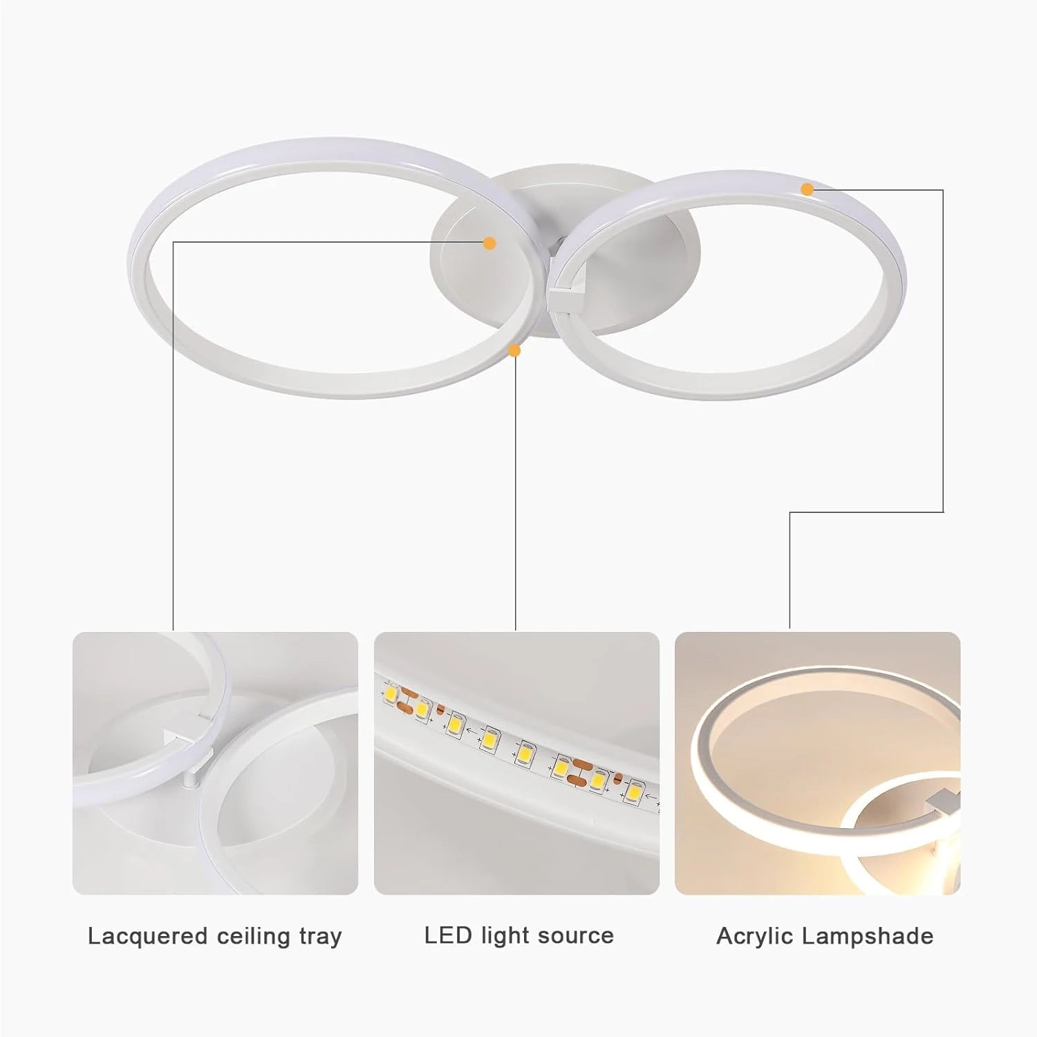 Modern 3 Rings 42W LED Ceiling Light Warm White 3000K Non-Dimmable Flush Mount Ceiling Lamp for Living Room Bedroom Home Decor