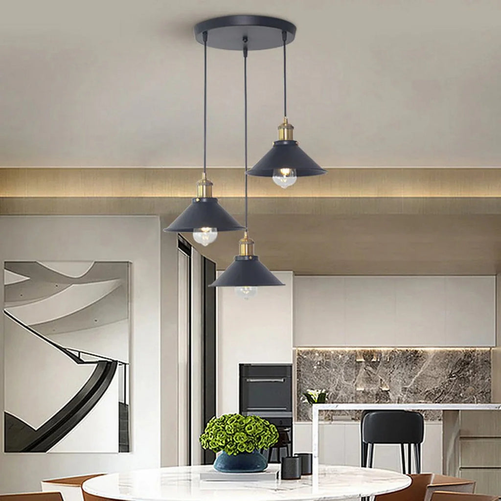 3 Heads Vintage Pendant Light,E27 Black Metal Hanging Lights,Industrial Chandelier for Dinning Room (Bulb not Included)
