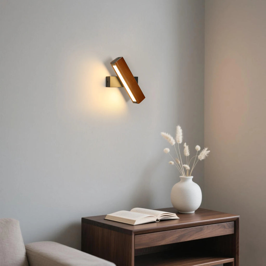 Indoor Wall Light,Modern LED Wall Lamp 360° Rotatable Bedside Lamp,Wooden Wall Sconce for Bedroom Living Room Hallway, 3000K Warm White Light