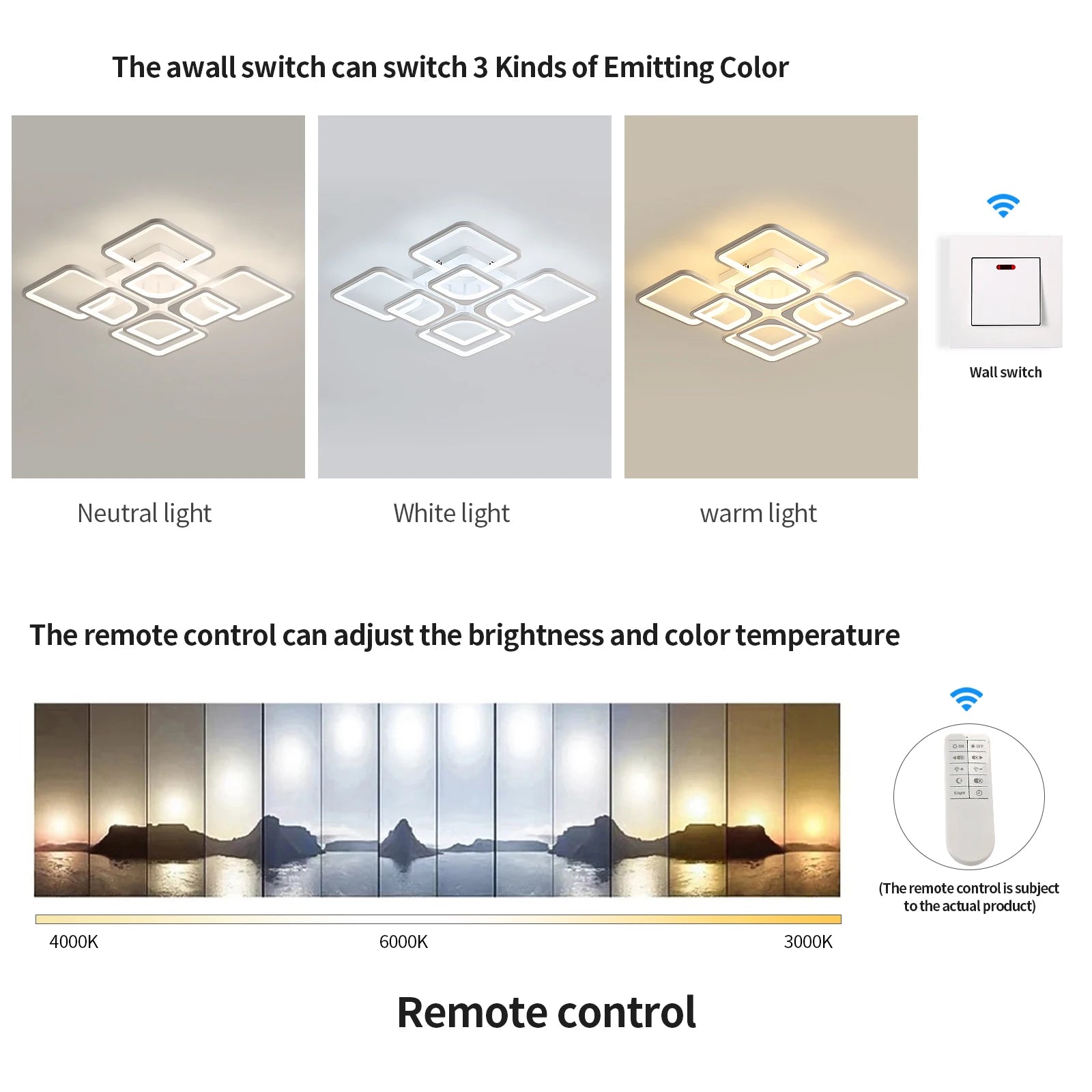 Dimmable LED Ceiling Light,80W 8000LM Ceiling Lamp with Remote Control,Square Ceiling Lamp for Living Room,Office,3000~6500K