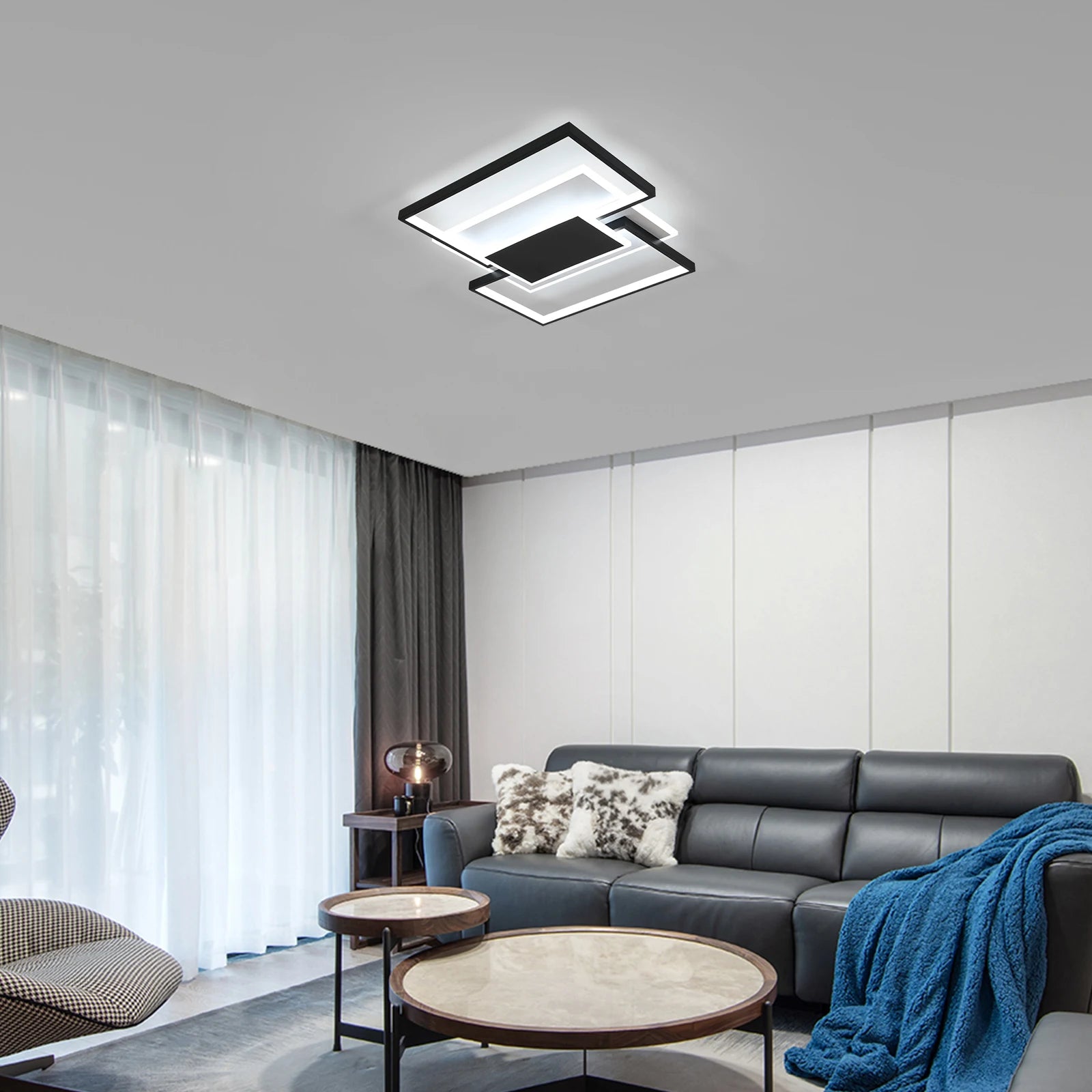 LED Ceiling Light,54W Dimmable with Remote Control,2 Squares Aluminium Ceiling Lamp For Bedroom,Living Room 3000K-6000K