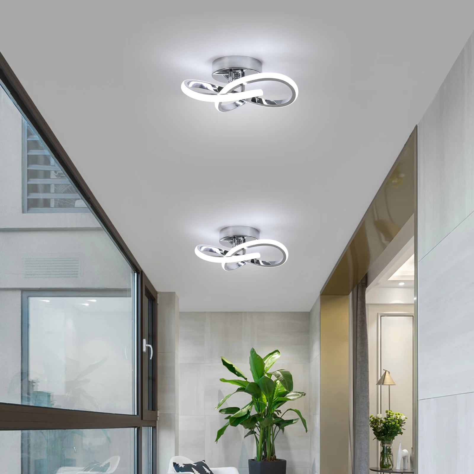 Modern Ceiling Lights,30cm 30W Curved Design Ceiling Light fixtures LED for Hallway,Entrance, Bedroom,Cold White Light 6500K