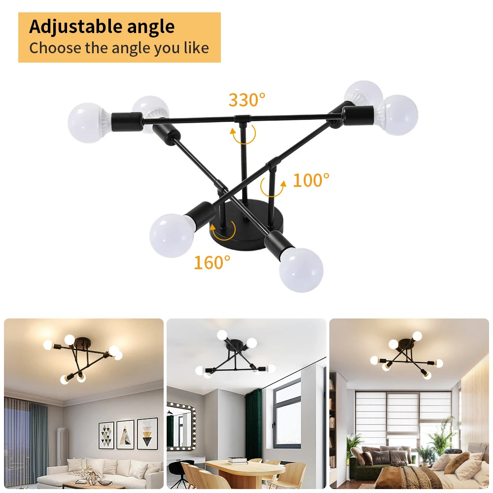 Modern Ceilihg Light, 6-Light Chandelier,Flush Mount Ceilihg Light Fixture for Bedroom,Dining Room,Office（Bulb not included）