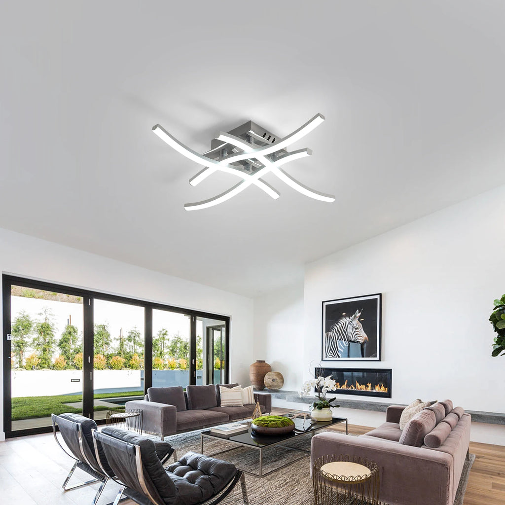 LED Ceiling Light,Curved Design Ceiling Lamp,24W 2700LM 4 Built-in Grey Light Strips,6500K Cool White Light for Bedroom