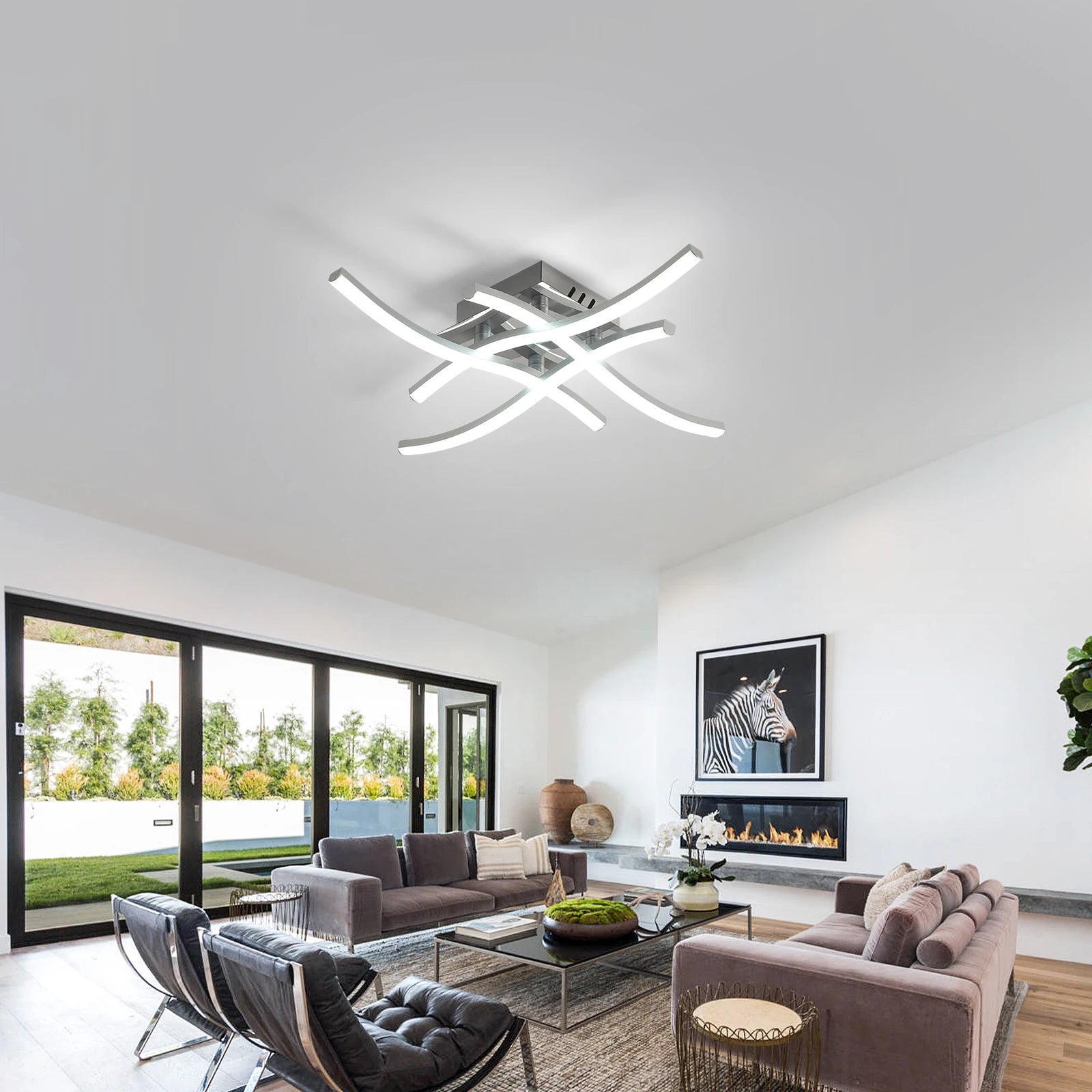LED Ceiling Light,Curved Design Ceiling Lamp,24W 2700LM 4 Built-in Grey Light Strips,6500K Cool White Light for Bedroom