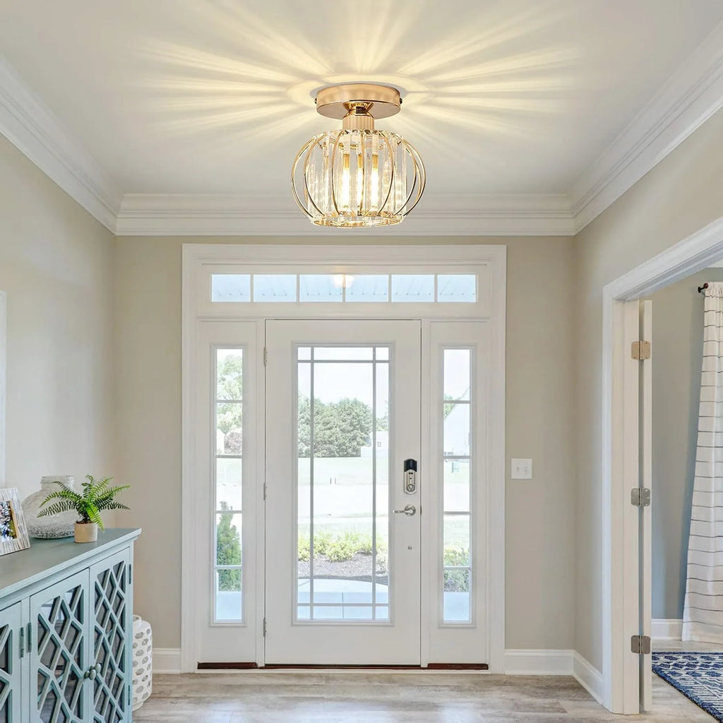 Crystal Ceiling Light,Close-to-Ceiling Lighting Fixture,For Hallway,Kitchen Island,Dining Room,E27 Base(Bulb Not Included)