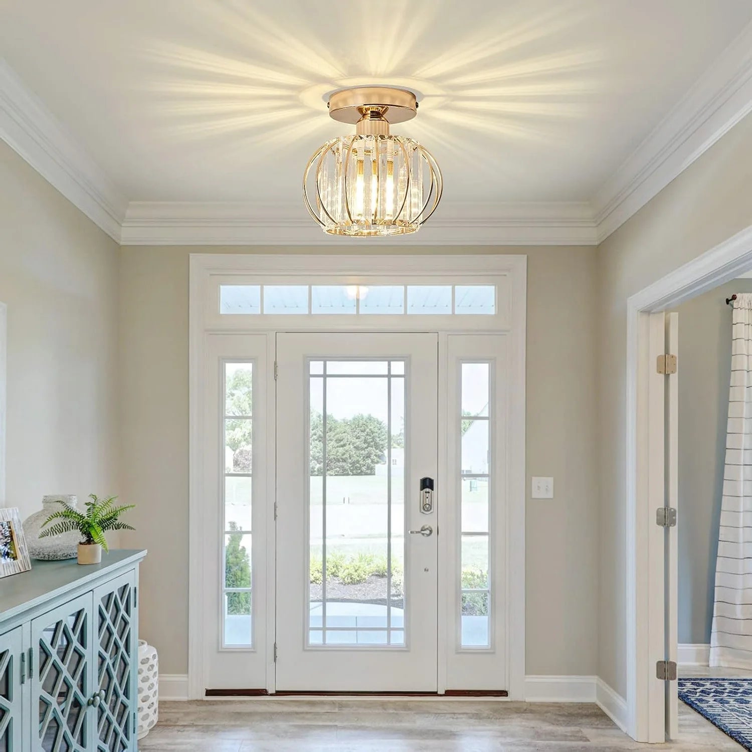 Crystal Ceiling Light,Close-to-Ceiling Lighting Fixture,For Hallway,Kitchen Island,Dining Room,E27 Base(Bulb Not Included)