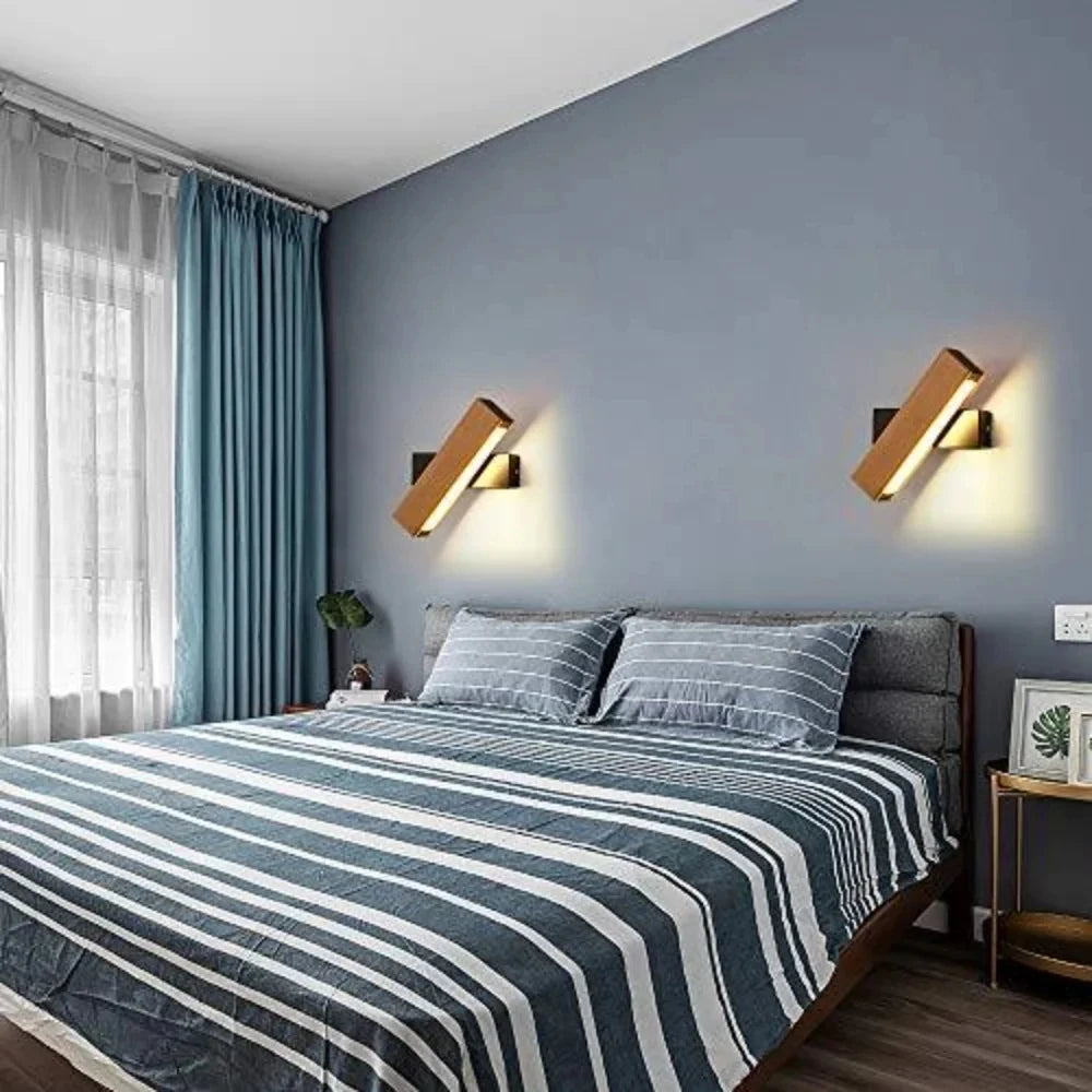 Indoor Wall Light,Modern LED Wall Lamp 360° Rotatable Bedside Lamp,Wooden Wall Sconce for Bedroom Living Room Hallway, 3000K Warm White Light
