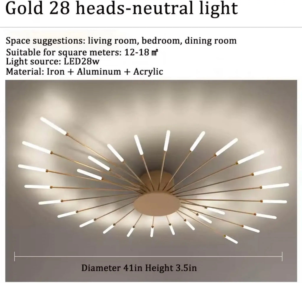 Modern Flower Shape Ceiling Lamp,Flush Mount Metal Acrylic Firework Petal LED Lighting Fixture for Dining Room ,Neutral Light