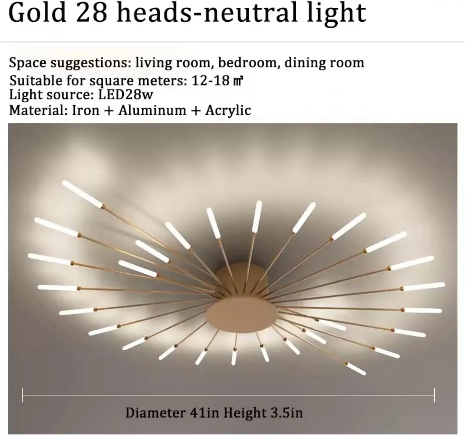 Modern Flower Shape Ceiling Lamp,Flush Mount Metal Acrylic Firework Petal LED Lighting Fixture for Dining Room ,Neutral Light