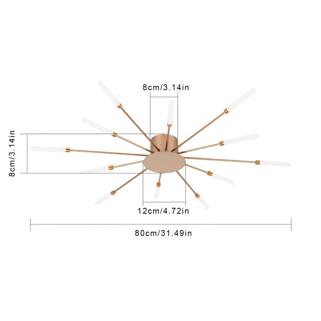 Modern LED Ceiling Light,Creative Fireworks Design Ceiling Lamp for Exhibition Children's Room,Neutral Light (Gold,12 Heads)