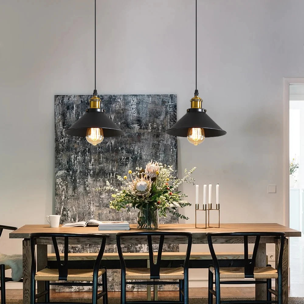 Vintage Pendant Light, Simple Hanging Ceiling Lamp,Retro Chandelier with Ø22cm Lamp Shade （Bulb not included）