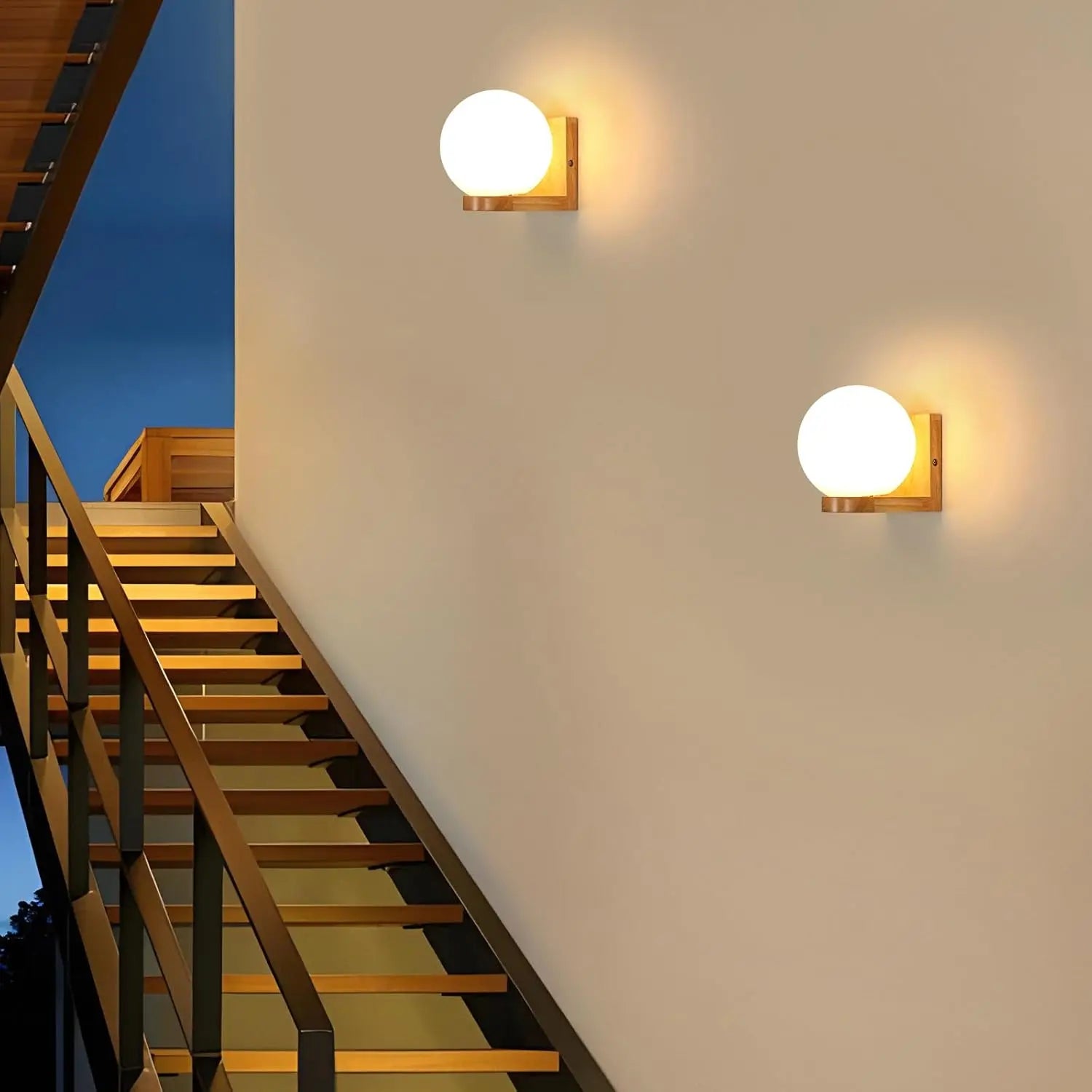 Nordic Solid Wood Wall Lamp, Globe Glass Lampshade Wall Sconce Without Bulb Indoor Bedroom Bedside Corridor Decor Wall Light Fixture