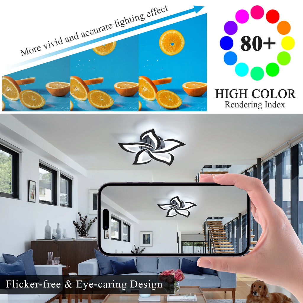 Mordern LED Ceiling Light,60W 6500LM LED Ceiling Lights Cool White 6500K,Creative Petals Design Chandelier for Living Room