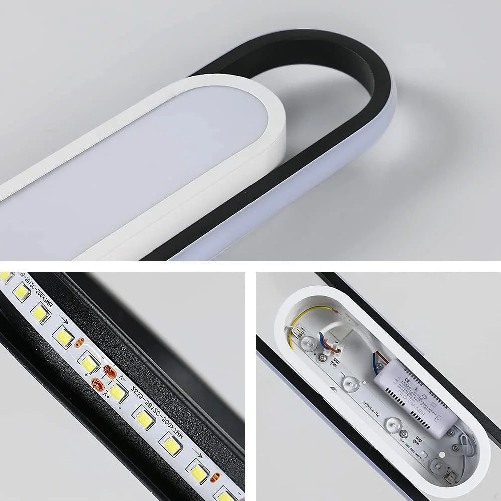 Modern LED Ceiling Light, 24W Non-dimmable Pure White Light Black White Long Oval Surface Mount Lamp for Hallway Bedroom,Cold White Light 6500K
