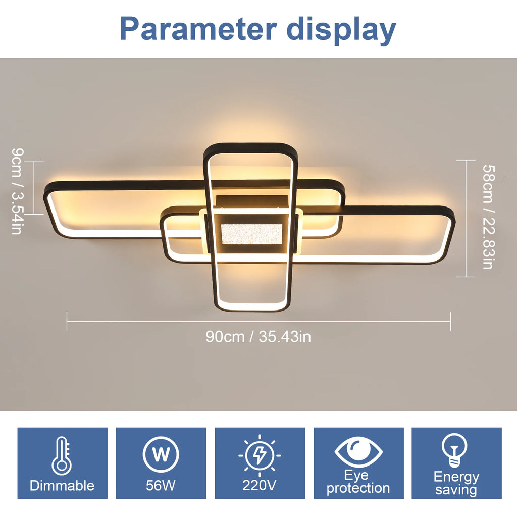 Dimmable LED Ceiling Lights,56W Square Light Fittings Ceilings with Remote Control/APP Control 3000K/4500K/6500K For Dining Room