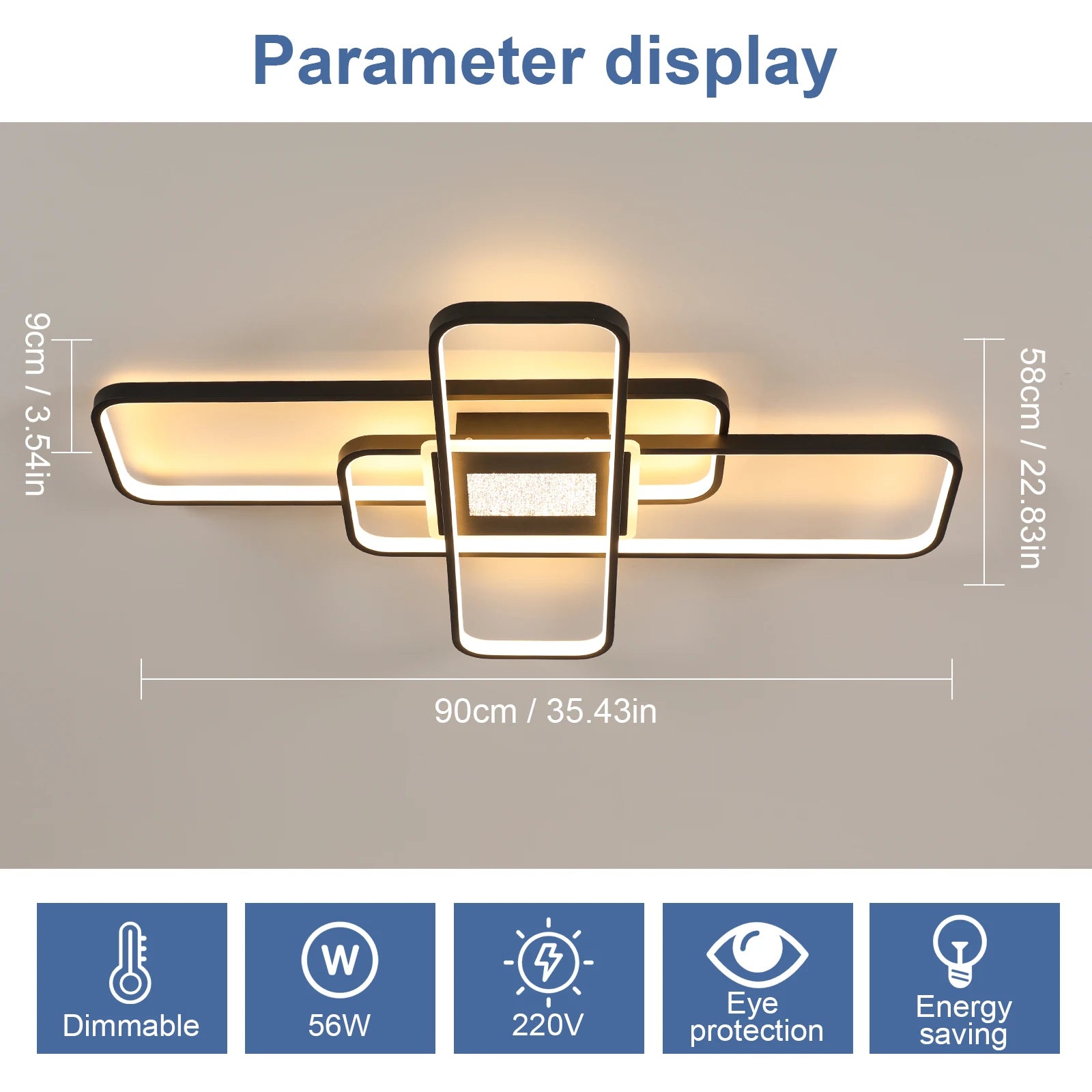 Dimmable LED Ceiling Lights,56W Square Light Fittings Ceilings with Remote Control/APP Control 3000K/4500K/6500K For Dining Room