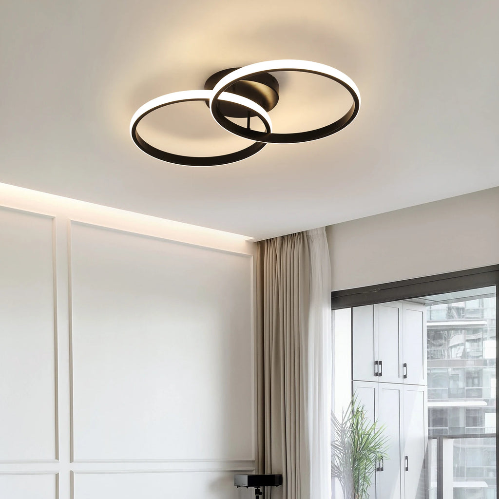 Modern 2-Ring LED Ceiling Light, 42W Neutral Light 4000K Non-Dimmable Black Flush Mount Lamp for Living Room Bedroom Home Indoor Lighting Fixture