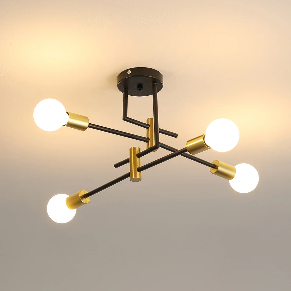 Iron Chandelier Fixture,4-Light Black and Gold Sputnik Lighting Industrial Ceiling Light for Living Room（Bulb not included）
