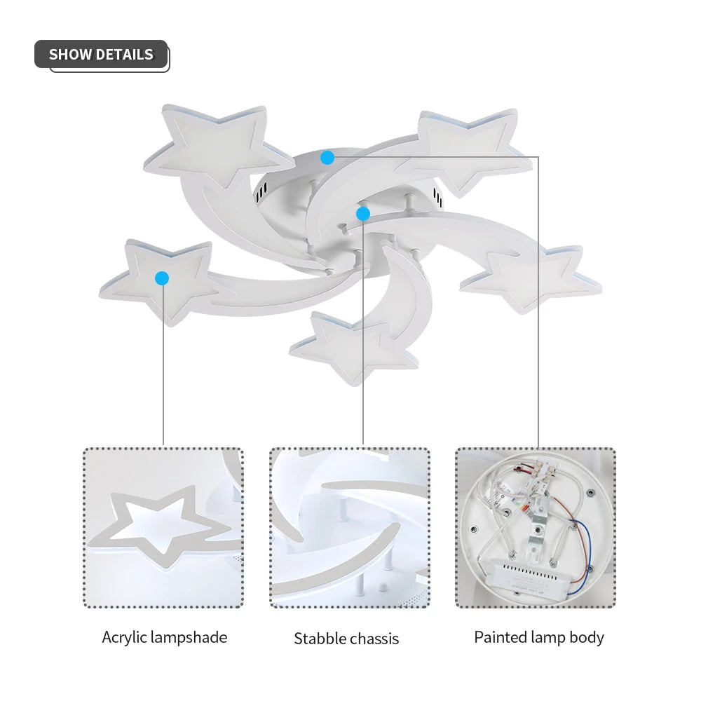 Nordic Modern LED Ceiling Light,60W Creative Meteor Star Design Flush Mount Ceiling Lamp for Kids Bedroom Living Room Home Decor,Cold White Light 6500K