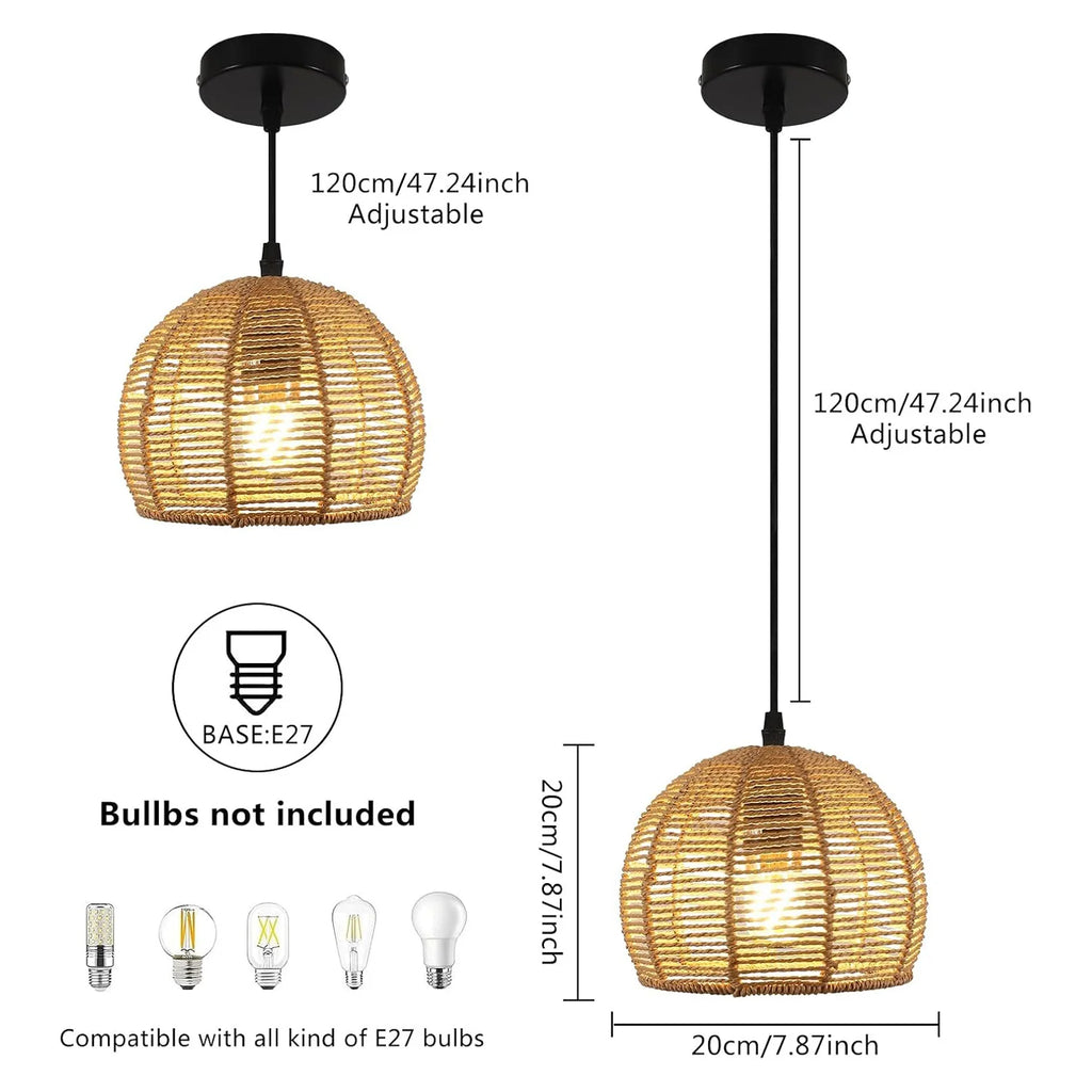Woven Pendant Light,Boho Chandelier Light Fixture,Farmhouse Rattan Pendant Lights,For Bedroom, Farmhouse (Bulb Not Included)