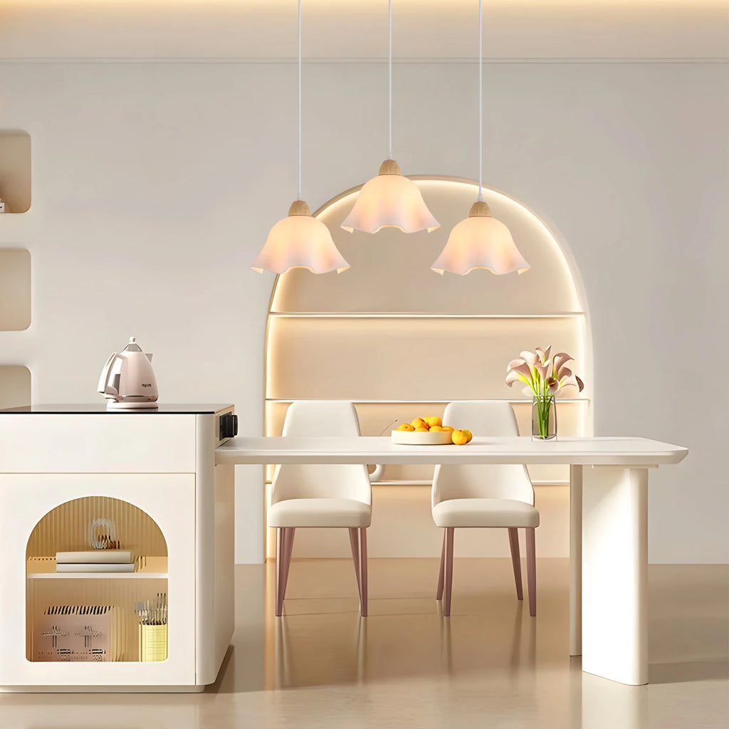 3-Head Pendant Lamps,Flower-Shaped Chandelier Retro Wooden Ceiling Light Flower Design E27 Base Lighting (Bulb not included）
