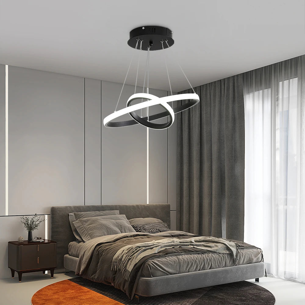 Modern LED Chandelier,30W 2700LM 2 Ring Round Hanging Foyer Pendant Light for Kitchen Island,Living Room,Cold White Light 6500K