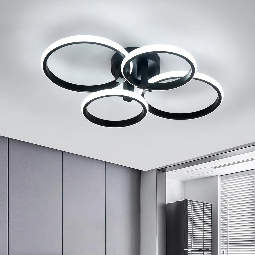 Modern LED Ceiling Light,56W 6300LM Ceiling Light 4 Round Ring Chandelier for Living Room,Cool White 6500K