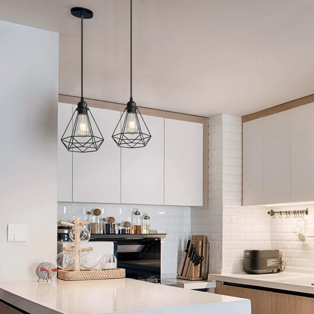 Industrial Pendant Light,E27 Vintage Metal Pendant Light Black Cage Lamp Retro Ceiling Light Shade（Bulb not included）