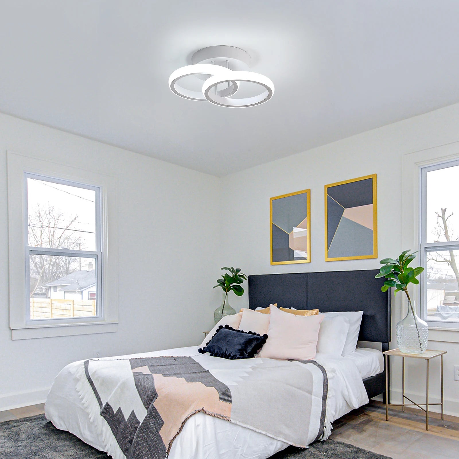 LED Ceiling Light, 2 Rings 22W Chandelier Modern Creative Design Ceiling Lamp for Corridor, Office, Bedroom