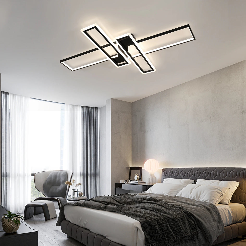 Modern Geometric LED Ceiling Ligh, 4500K Neutral White Light Non Dimmable Flush Mount Ceiling Lamp Black Linear Fixture For Living Room Bedroom Hallway Kitchen Indoor Home Lighting