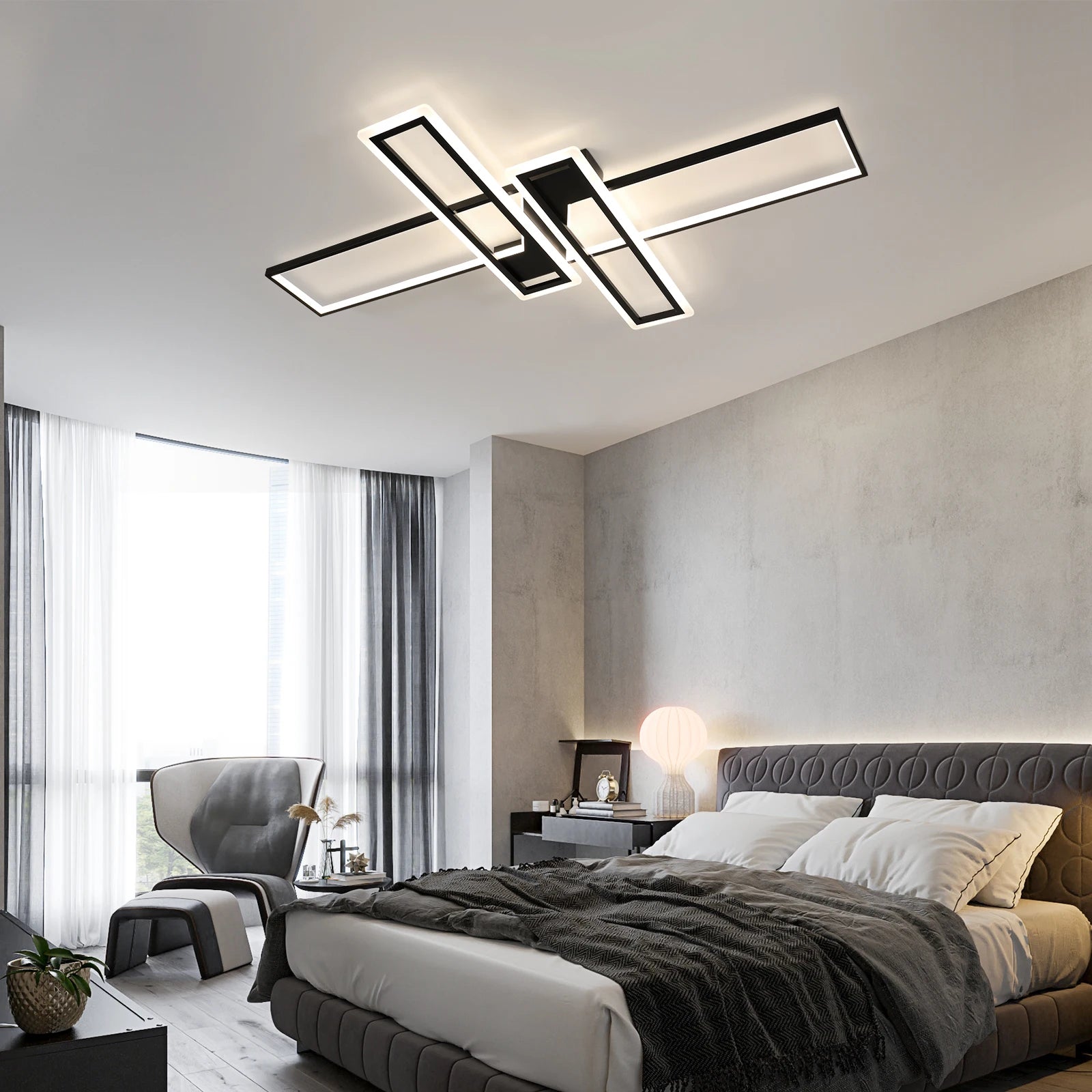 Modern Geometric LED Ceiling Ligh, 4500K Neutral White Light Non Dimmable Flush Mount Ceiling Lamp Black Linear Fixture For Living Room Bedroom Hallway Kitchen Indoor Home Lighting