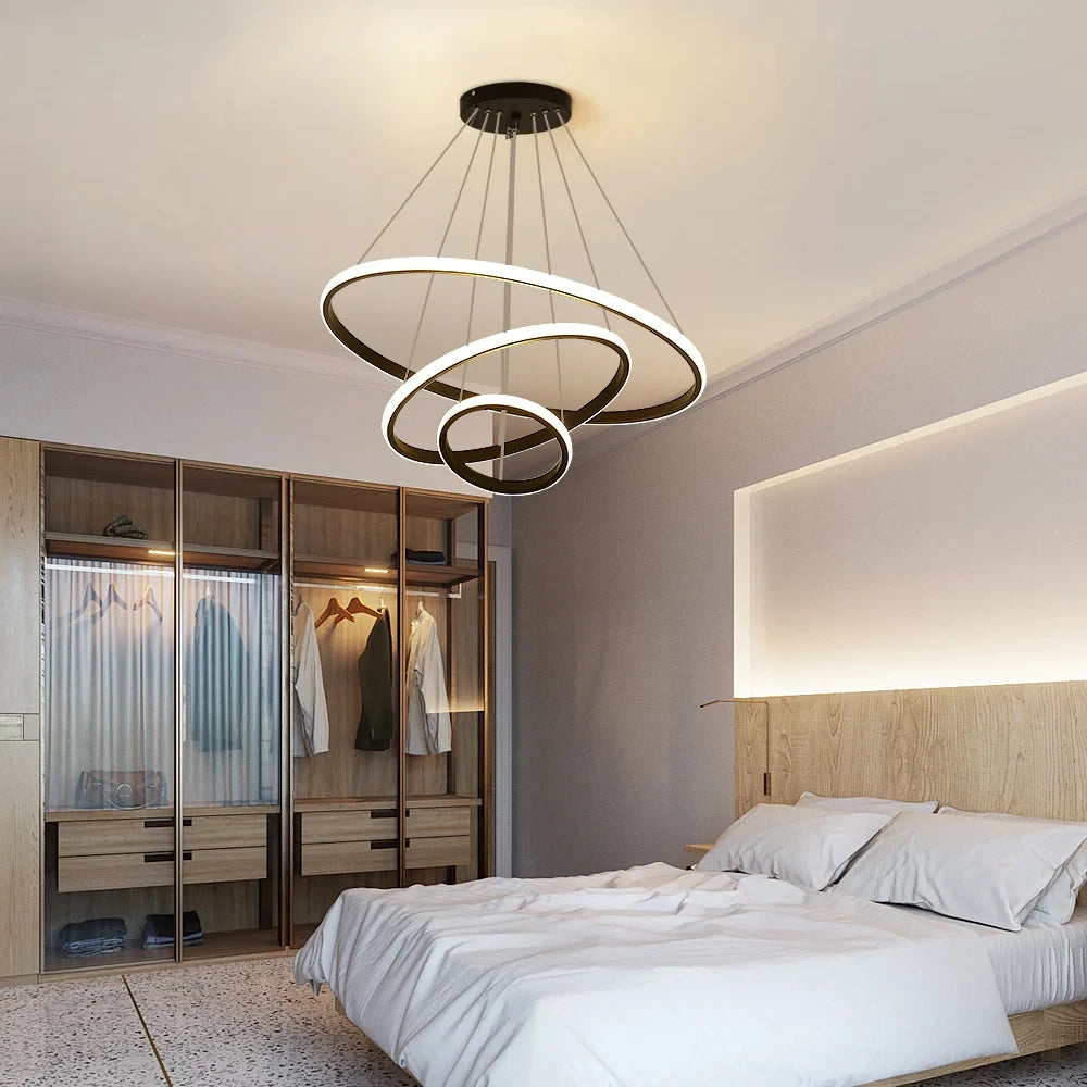 Hanging 3 Ring LED Chandelier,Modern led Chandeliers Lighting Dimmable 3000K/4500K/6500K Contemporary Chandeliers