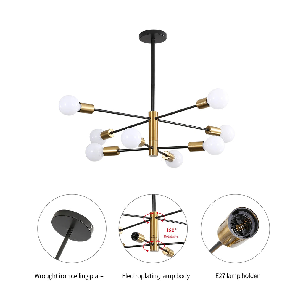 Modern Sputnik Chandelier,Height Adjustable Ceiling Light Fixture,E27 Base Plating Finished Chandeliers（Bulb not included）