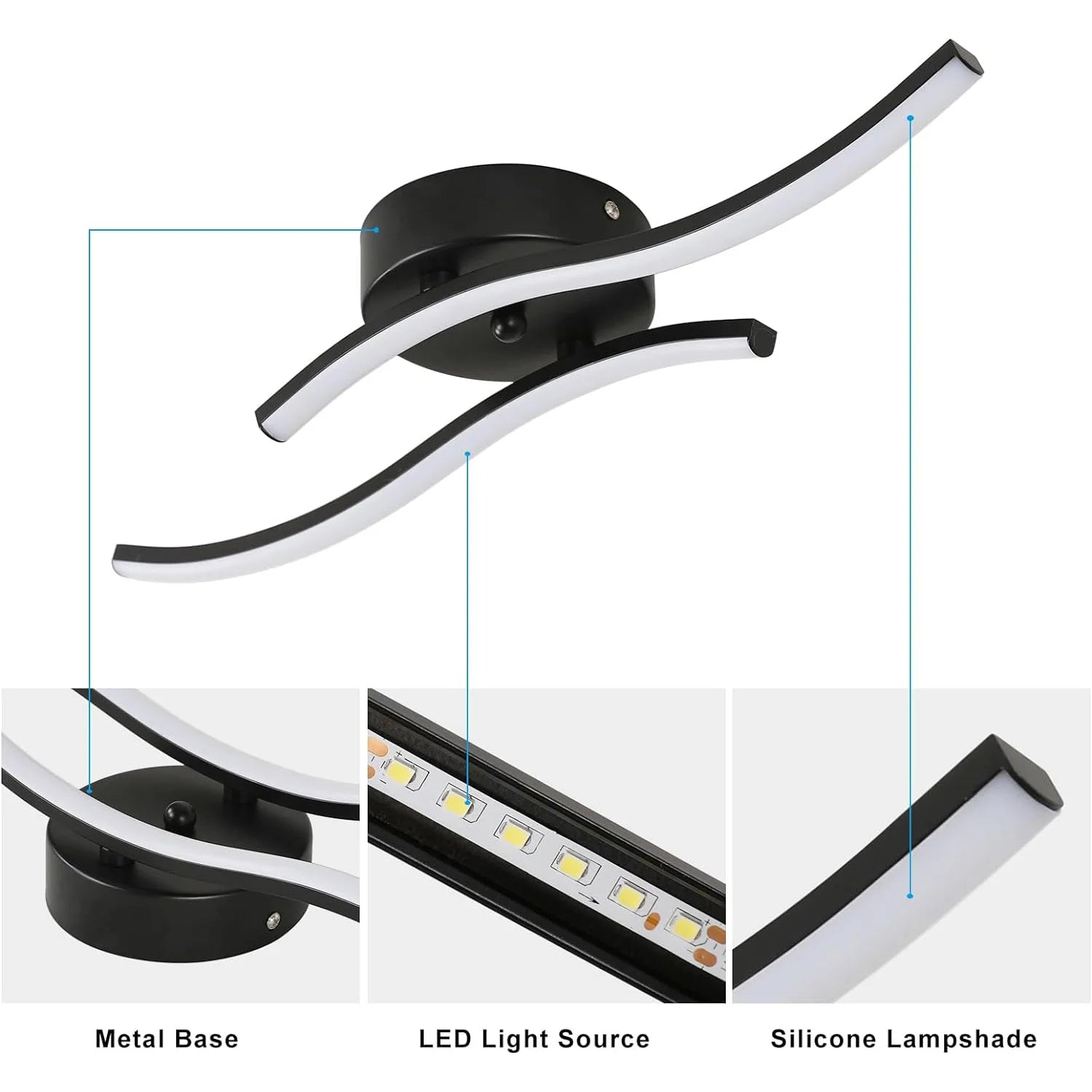 LED Ceiling Light,Modern 12W LED Ceiling Lamp Two parallel lines Indoor Acrylic Ceiling Lighting,6500K Cold White Light for Bedroom,Living Room