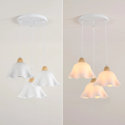 3-Head Pendant Lamps,Flower-Shaped Chandelier Retro Wooden Ceiling Light Flower Design E27 Base Lighting (Bulb not included）
