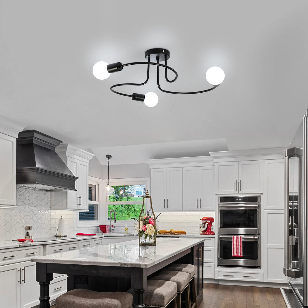Industrial Ceiling Light,3 Way Semi-Flush Ceiling Light Metal E27 Base,Chandelier Fixture for Bedroom  (Bulbs not Included)