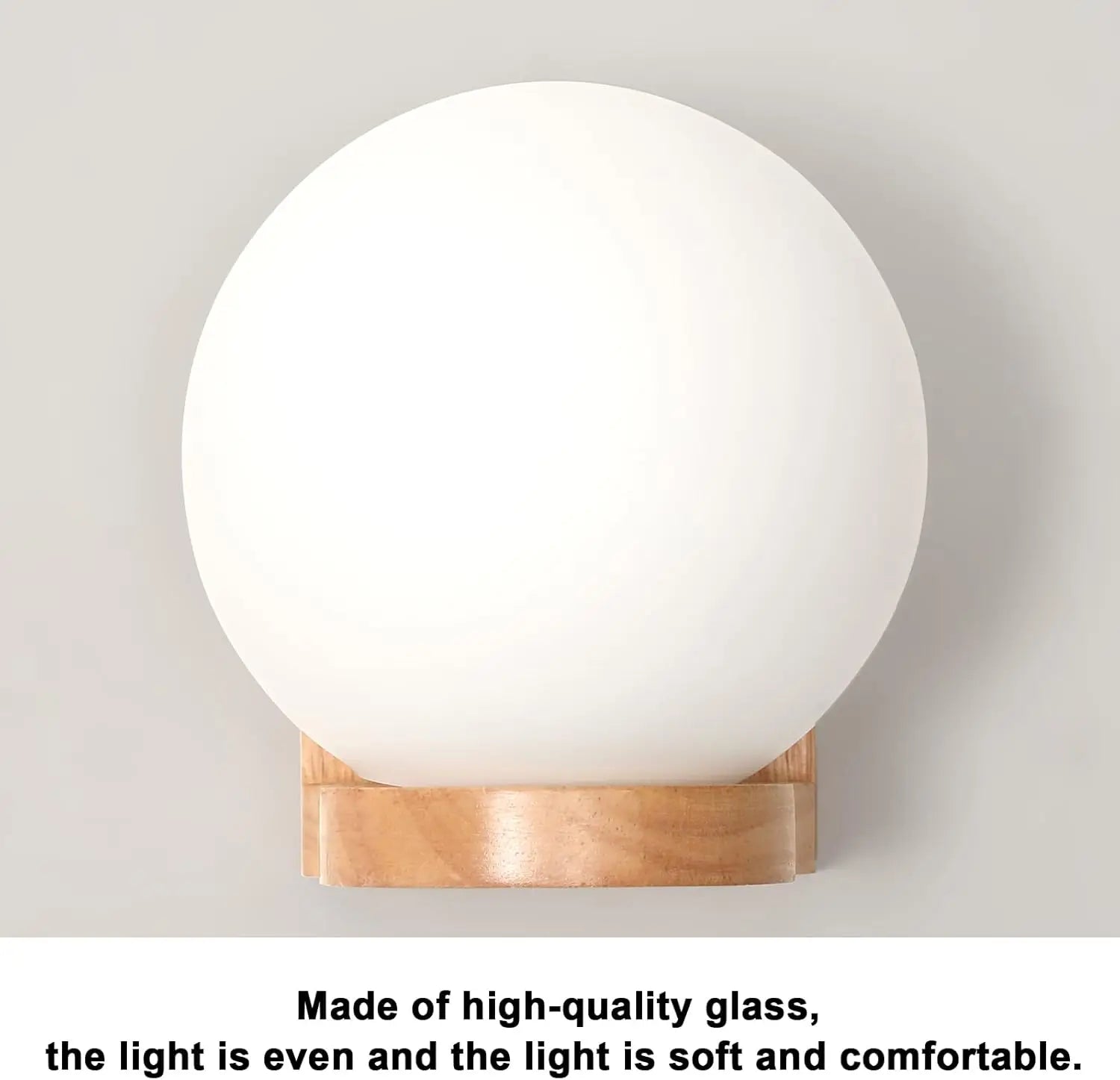 Nordic Solid Wood Wall Lamp, Globe Glass Lampshade Wall Sconce Without Bulb Indoor Bedroom Bedside Corridor Decor Wall Light Fixture
