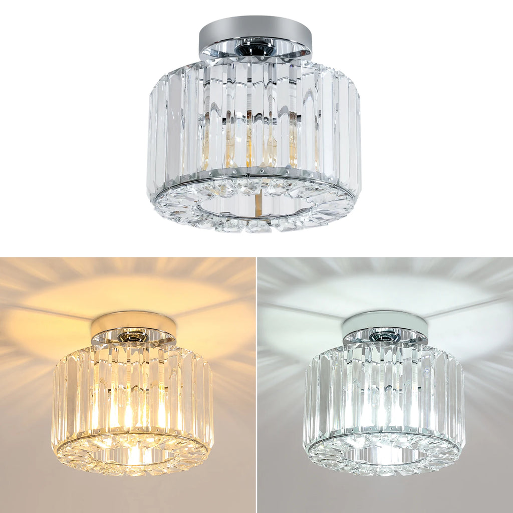 Crystal Ceiling Light,Close-to-Ceiling Lighting Fixture,For Hallway,Kitchen Island,Dining Room,E27 Base(Bulb Not Included)