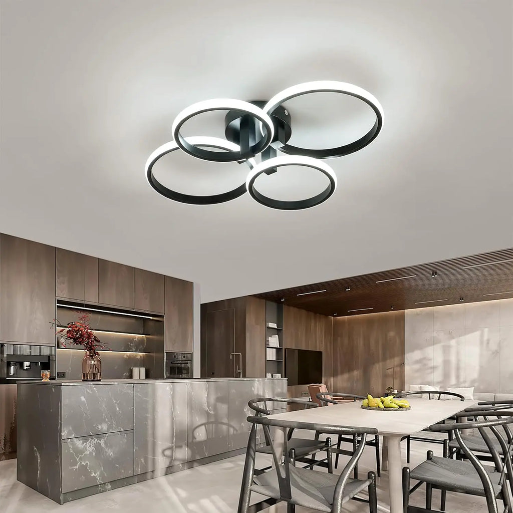 Modern LED Ceiling Light,56W 6300LM Ceiling Light 4 Round Ring Chandelier for Living Room,Cool White 6500K