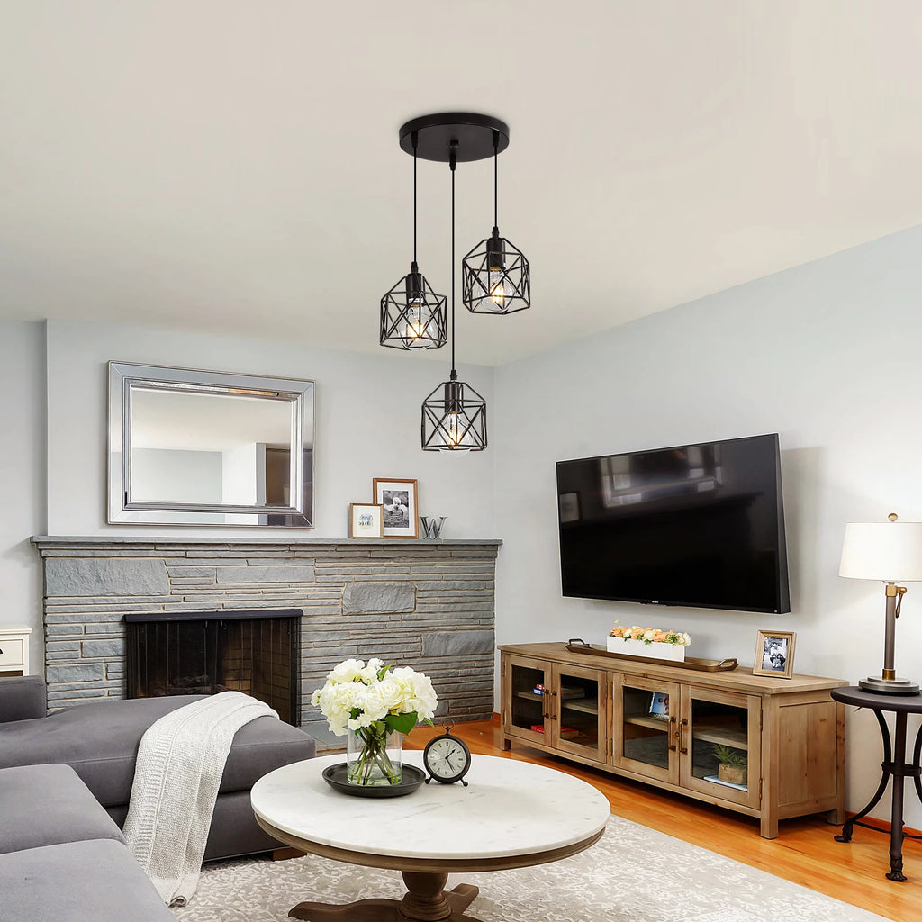 Metal Pendant Light,3-Light LED Nordic Creative Iron Chandelier E27 Geometric Pendant Lights For  Bar Office（Bulb not included）