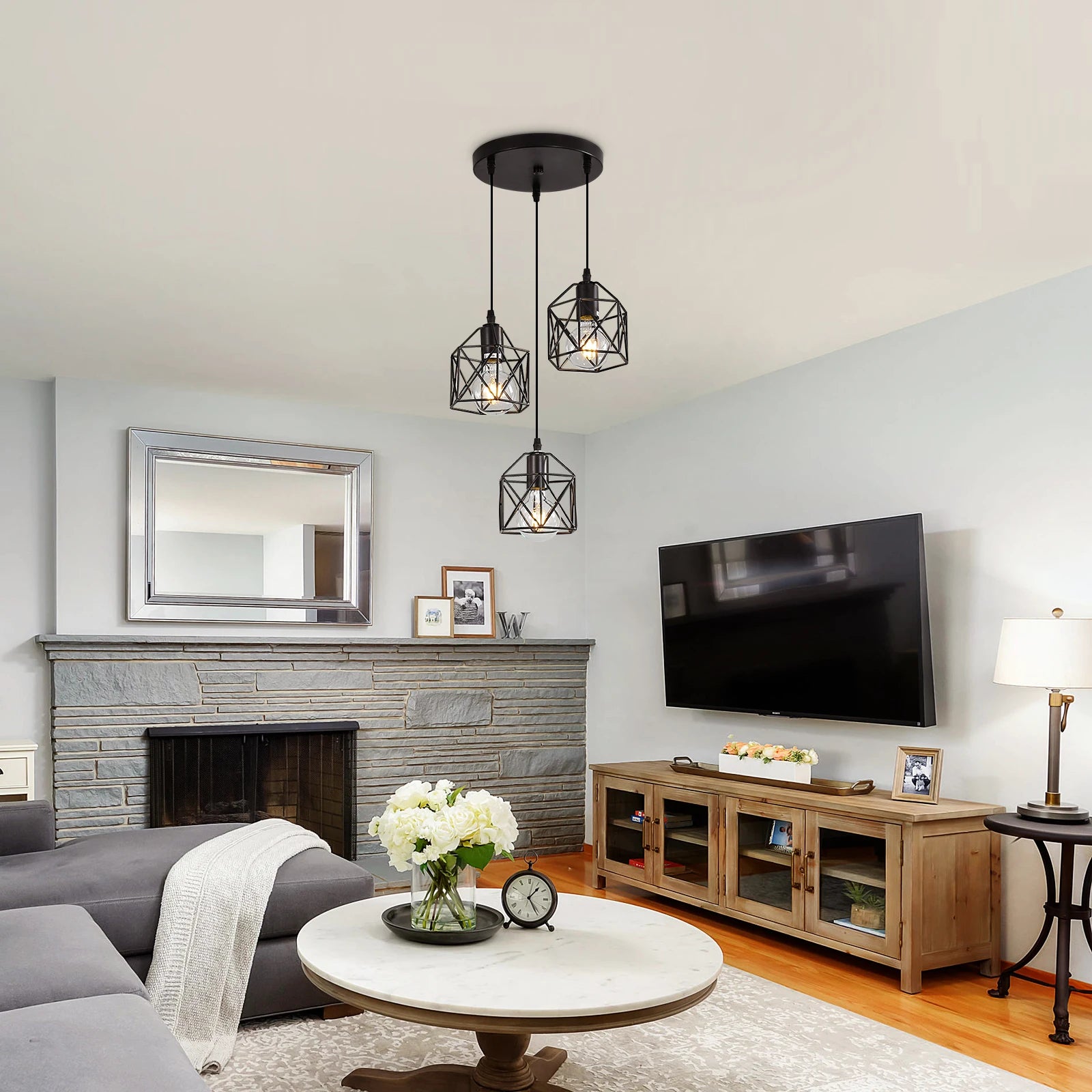 Metal Pendant Light,3-Light LED Nordic Creative Iron Chandelier E27 Geometric Pendant Lights For  Bar Office（Bulb not included）