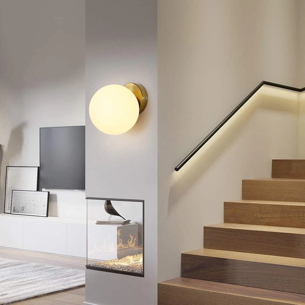 Indoor Wall Light,Nordic Wall Lights with Glass Ball,Lampshade Diameter 15 cm,Wall Lighting E27 for Bedroom(Without Bulb)
