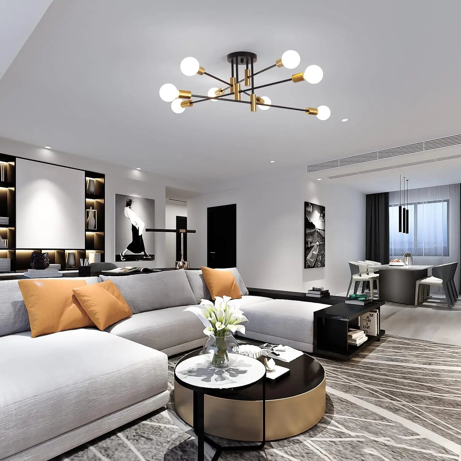 8-Light Ceiling Lamp,E27 Base Industrial Ceiling Lights,Ceiling Lamp for Dining Room,Bedroom(Bulb Not Included)