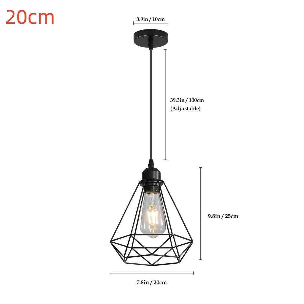 Industrial Pendant Light,E27 Vintage Metal Pendant Light Black Cage Lamp Retro Ceiling Light Shade（Bulb not included）