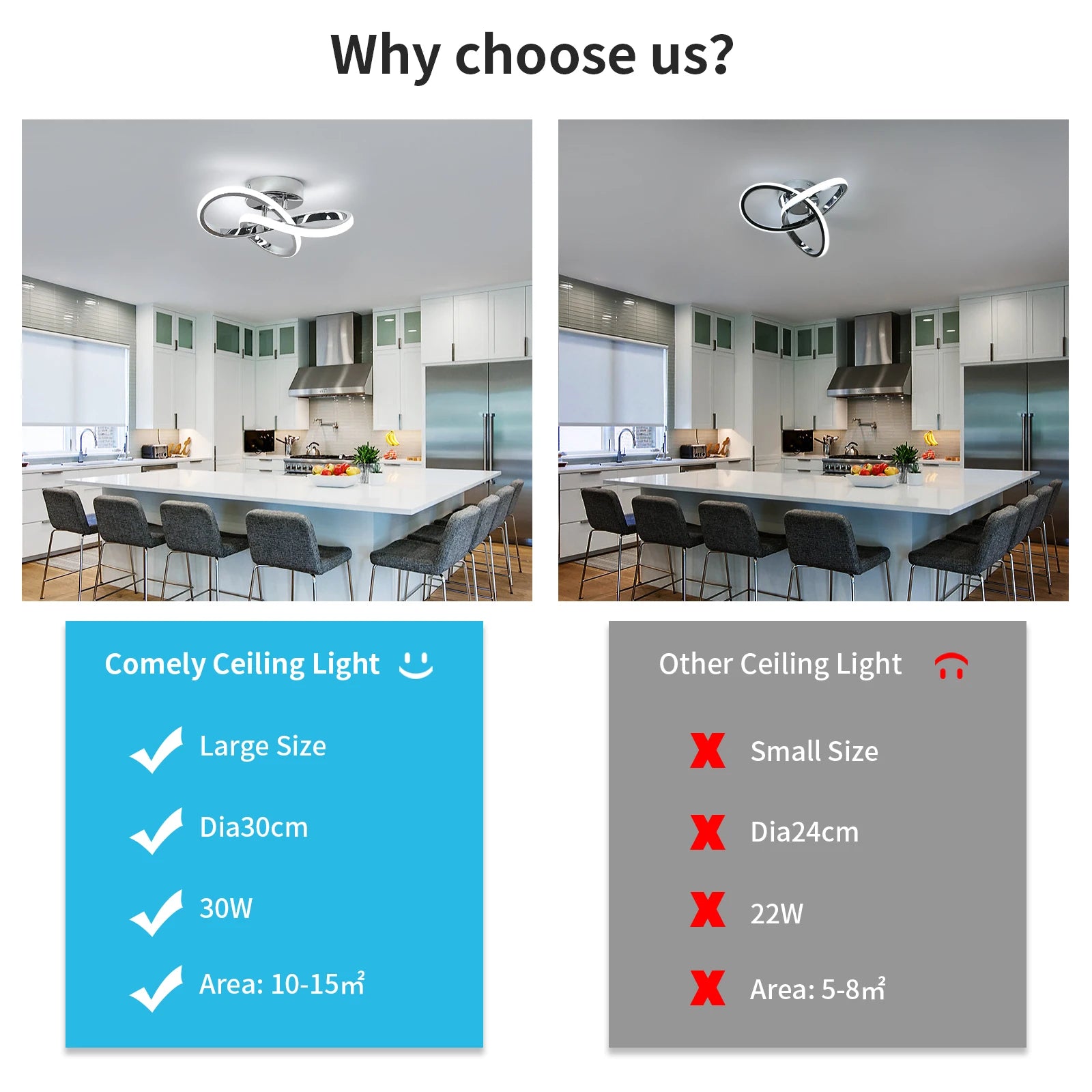 Modern Ceiling Lights,30cm 30W Curved Design Ceiling Light fixtures LED for Hallway,Entrance, Bedroom,Cold White Light 6500K