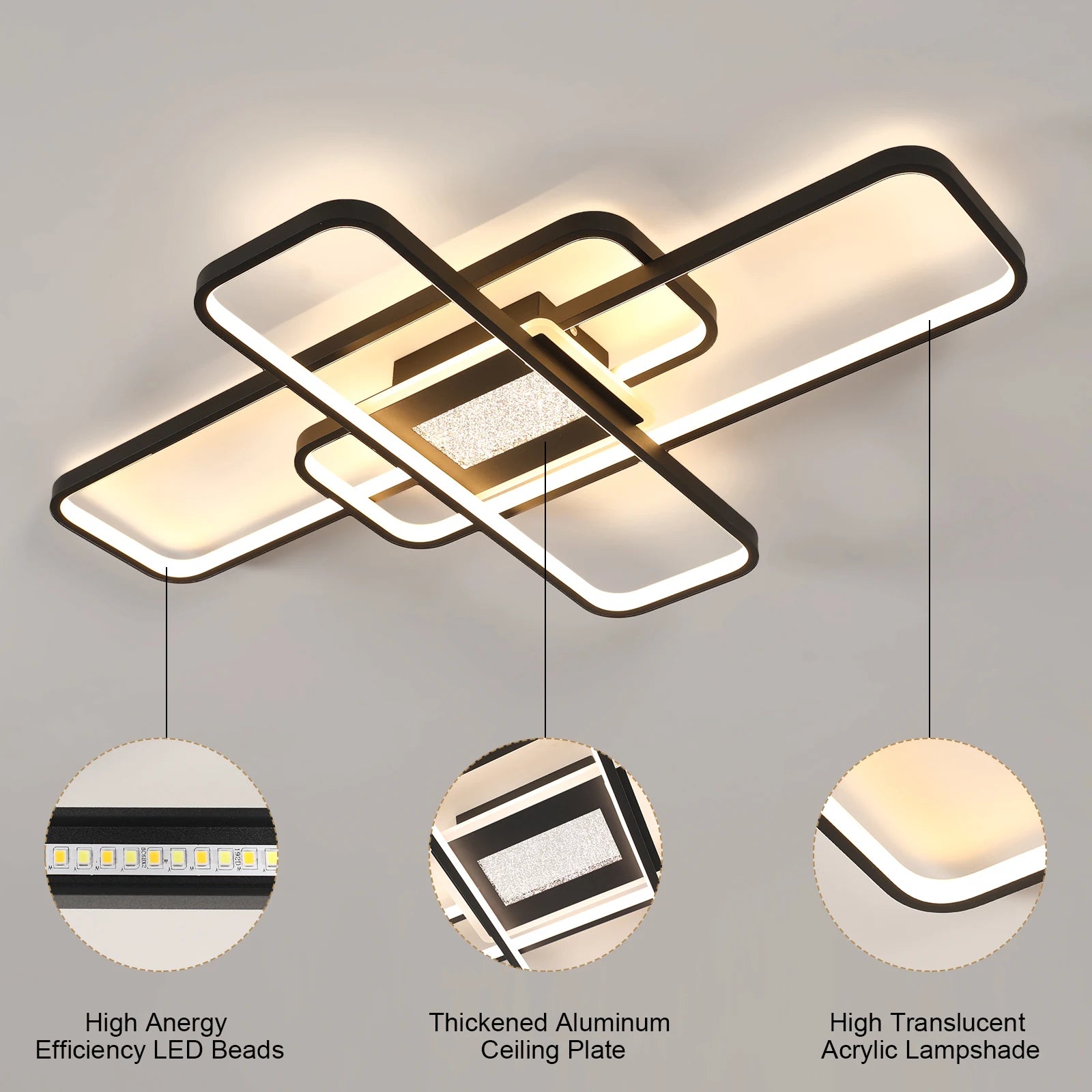 Dimmable LED Ceiling Lights,56W Square Light Fittings Ceilings with Remote Control/APP Control 3000K/4500K/6500K For Dining Room