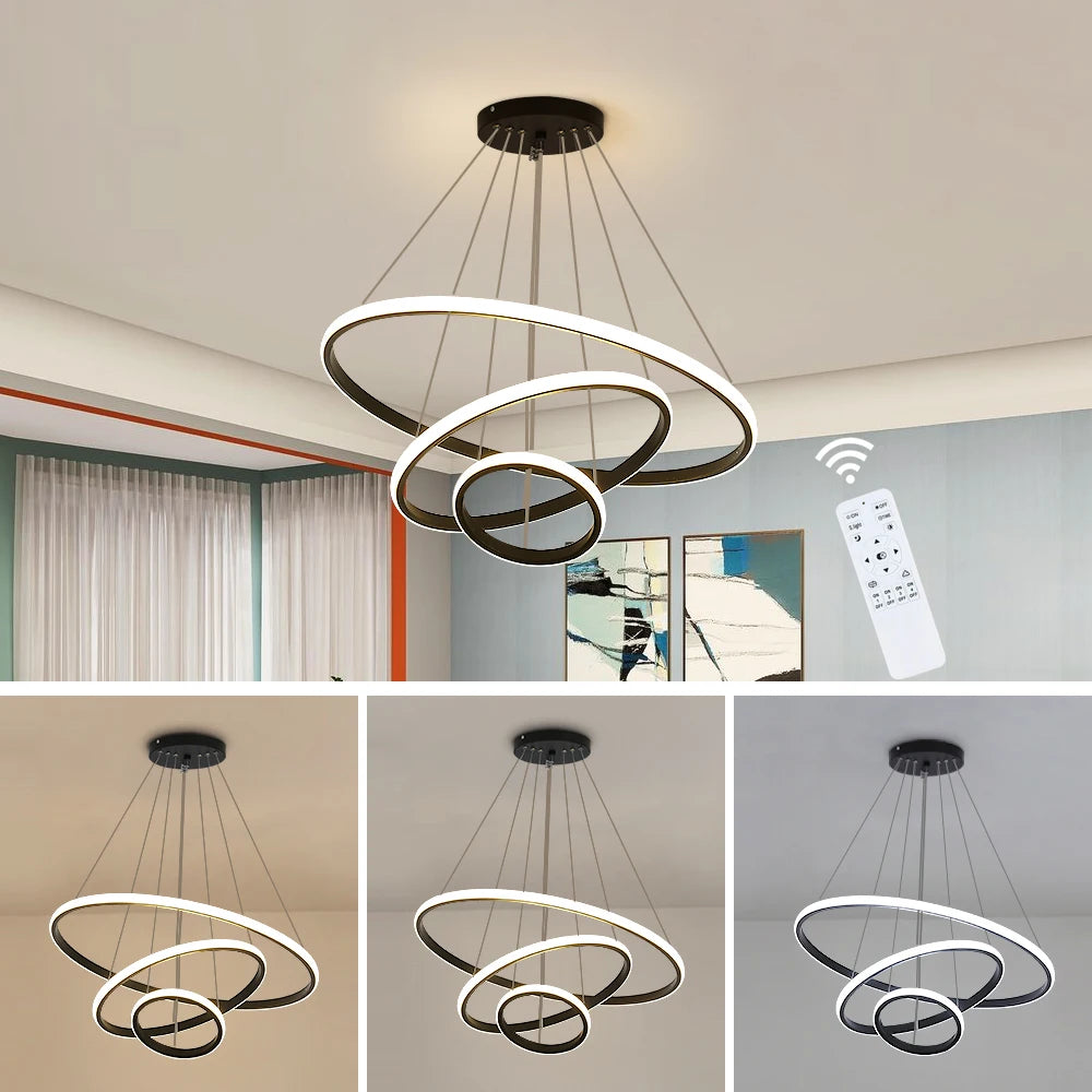 Dimmable Led Chandelier,Modern 40W 3 Rings Dimmable LED Chandeliers Light Fixture Pendant Light for Dining Room