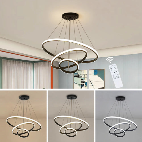 Aura Loop – Nowoczesny Wiszący Żyrandol LED (3 Pierścienie) z Pilotem
