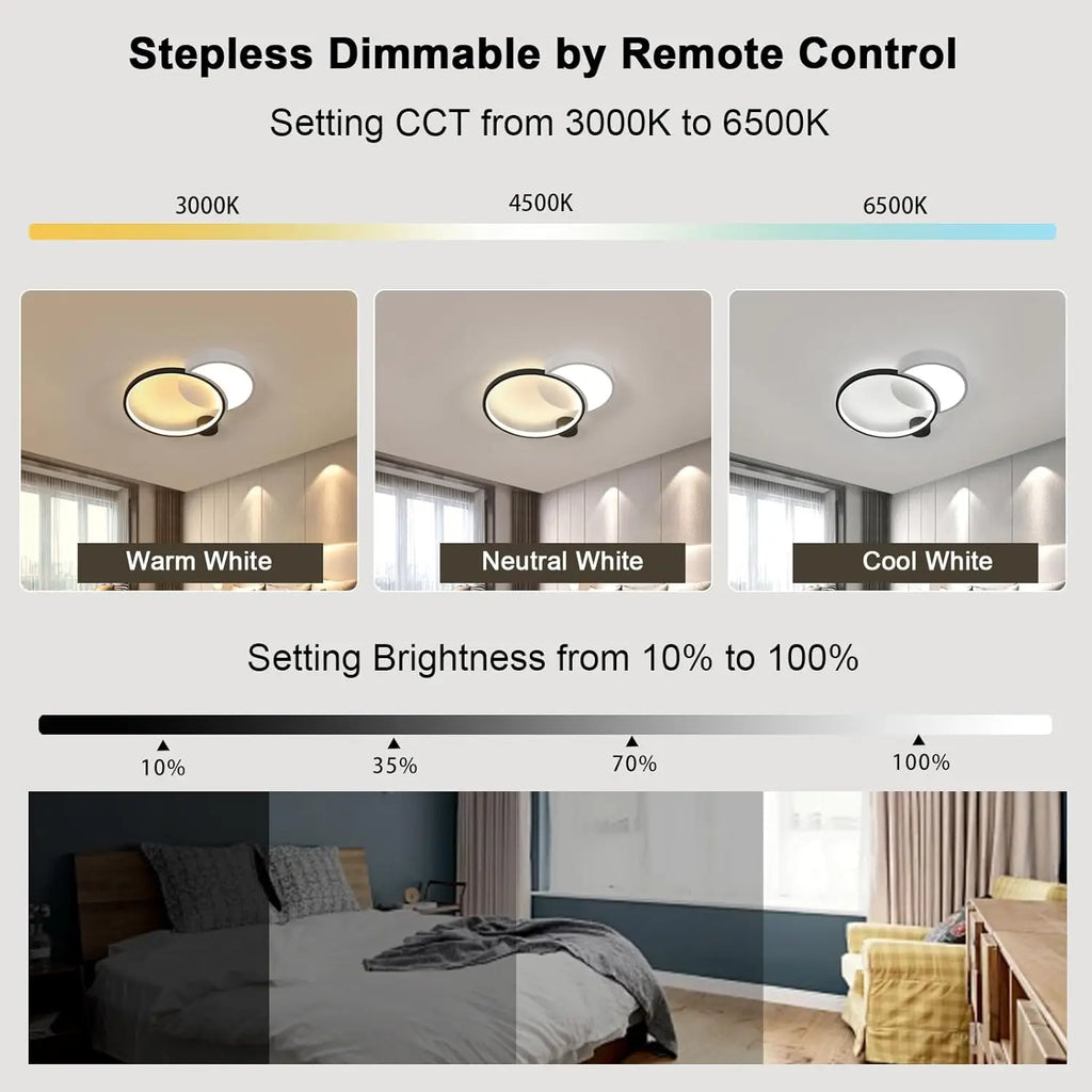 Dimmable LED Ceiling Light,Modern Black White Round Lights with Remote Control,31W 2790LM Dimmable 3000K-6500K Ceiling Lamp